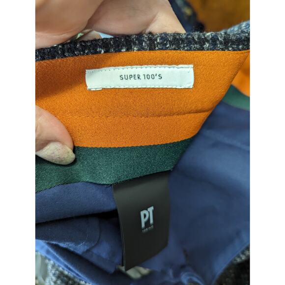 PT Torino Super 100’s Slim Fit Wool Silk Tweed Dress Pants Gray Black Italian 50 - Picture 8 of 14